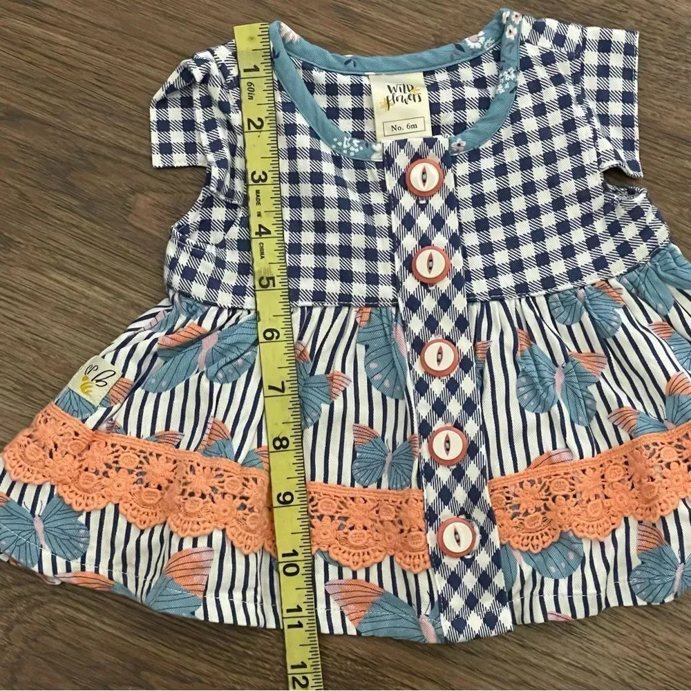 Wildflower Checkered and Striped Tunic Top or Dress Blue White Peach Sz 6 Months